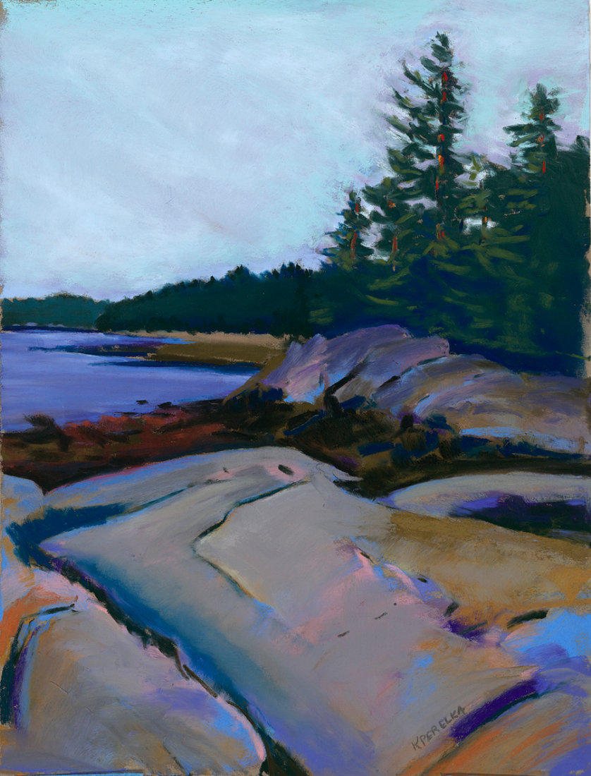 Pastel Maine rocky coast landscape greeting card | Salt Air Supply