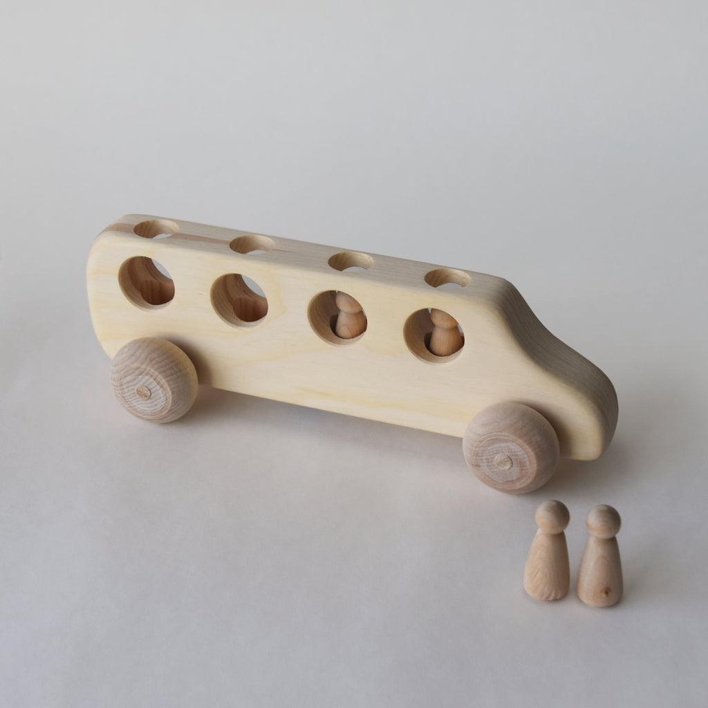 Wooden school bus toy with removable peg people | Salt Air Supply