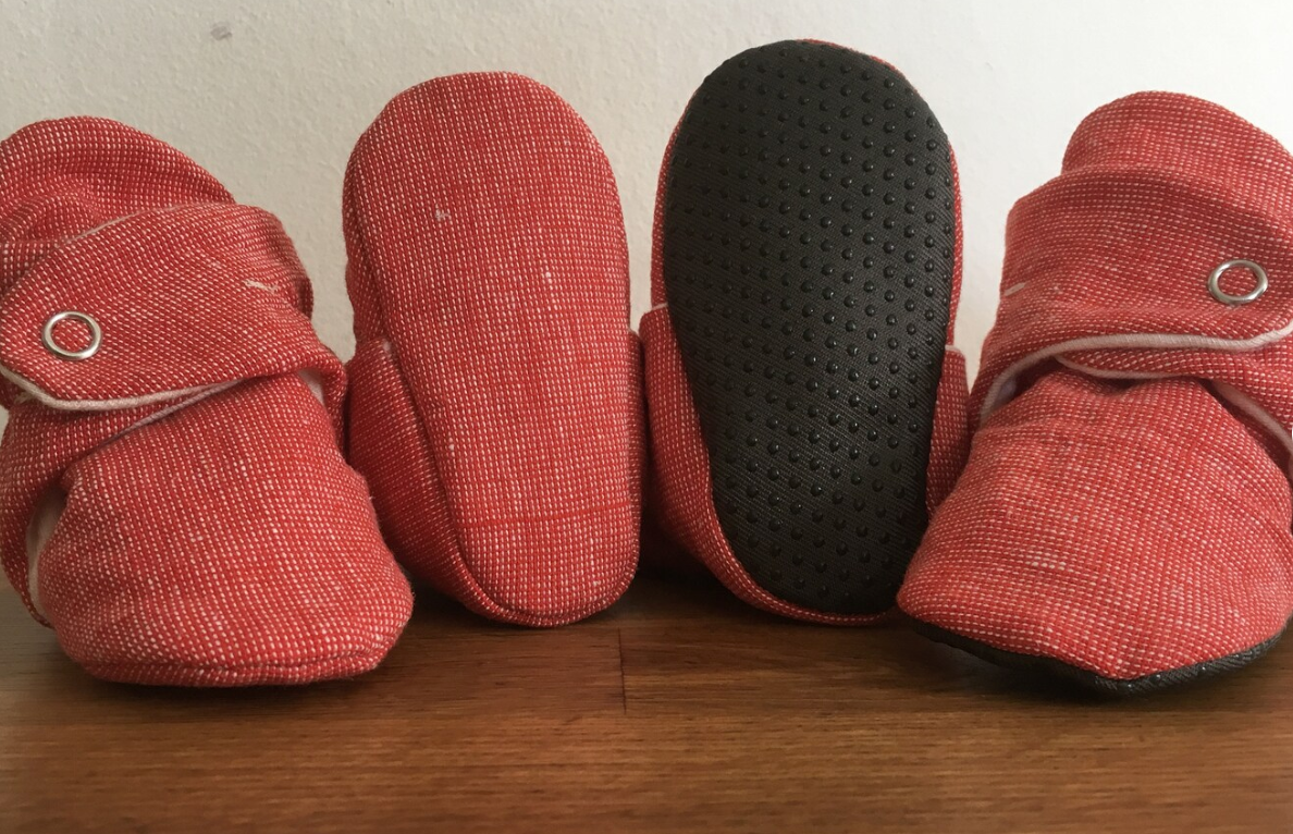 Red Linen/Cotton Baby Booties